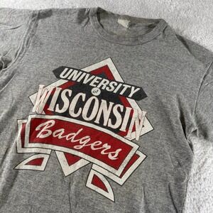 Vintage University of Wisconsin‎ Badgers Single Stitch Graphic Tee Shirt Gray S